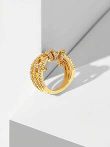 MOTF PREMIUM Anillo pequeño simple con microengaste y diseño kink, chapado en oro - Dorado - Ver 6