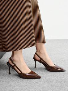 CUCCOO BIZCHIC 女款尖頭細高跟時尚棕色基礎日常百搭高跟鞋 後跟提升式 Slingback 涼鞋 - 咖色 - 查看 4