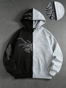 ROMWE MEN Street Life 男士刺繡口袋對比色長袖連帽衫 - 黑色 - 查看 8