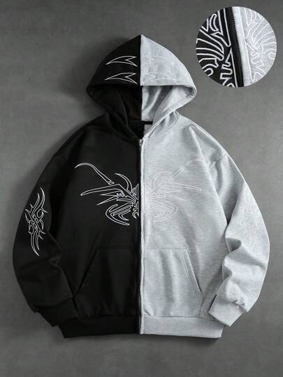 Street Life Sweat-shirt à capuche à manches longues avec poche brodée et couleur contrastée pour hommes