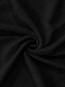 SHEIN LUNE CURVE 女款休閒度假純色鏤空蕾絲V領短袖上衣，春/夏 - 黑色 - 查看 5
