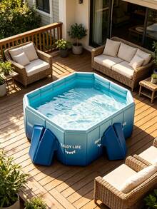 Portable Foldable PVC Rectangular Above Ground Pool, No Inflation Needed Lightweight Duck Printed Swimming Pool, Easy Carry & Store Outdoor Backyard Water Play Pool, Large Family Leisure Pool For Summer Gatherings - A - View 9