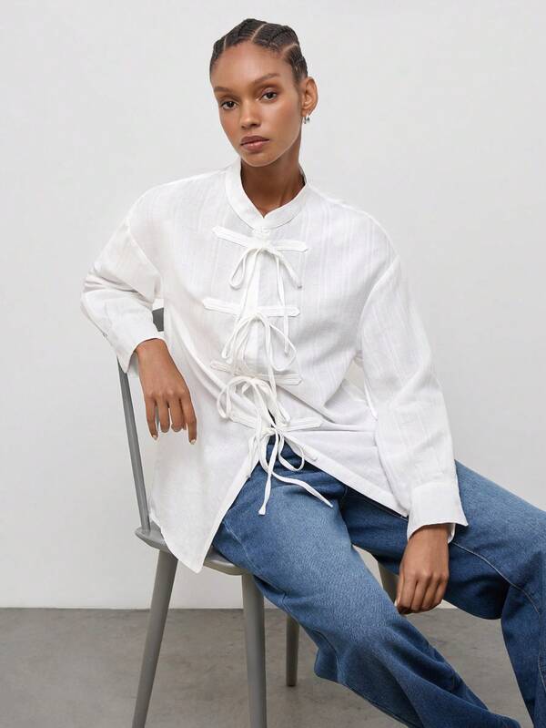 Maija Women's Solid Color Casual Versatile Daily Long Sleeve Shirt
