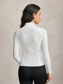 Activina 女款 Bar Color 立領半開襟對比拉鍊套頭馬術上衣 長袖 T-shirt 時尚夏季秋季透氣面料 - 白色 - 查看 2