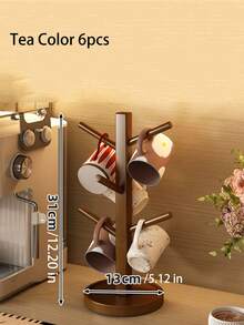 Brown-Colored Mug Tree-Shaped Storage Rack, Slip-Resistant And Stable, Sturdy Bamboo Coffee Cup Hanger With Hooks, Thick Base/Tabletop Coffee Cup Holder, Suitable For Tables, Coffee Areas, Kitchens, Versatile Storage. - Multicolor - View 5
