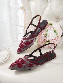 CUCCOO HITCHD Ladies, Willow Nails, Buckles, Flat Shoes. - Burgundy - View 1