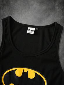 BATMAN X SHEIN 男士圆领休闲百搭印花背心 - 黑色 - 查看 3