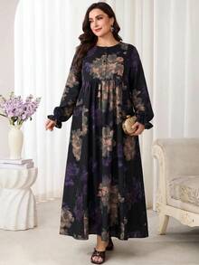 Al Najma Plus Size Women's Floral Print Arabian Dress - Multicolor - View 5