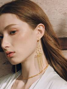 Opalesca Fashion Triangular Fringed Ladies Ear Hanging - Gold - View 5