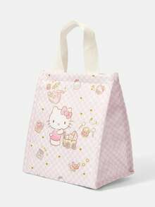 HELLO KITTY AND FRIENDS | SHEIN 粉色格紋印花便當袋，可愛角色印花保溫食物袋 - 卡通-2 - 查看 3