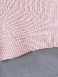 SHEIN Genkimix Kids 青少年女孩純色圓領長袖休閒毛衣 - 粉色 - 查看 3