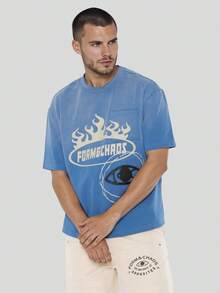 FORM&CHAOS Men's Summer Loose Fit Blue Vintage Washed T-Shirt - Blue - View 3