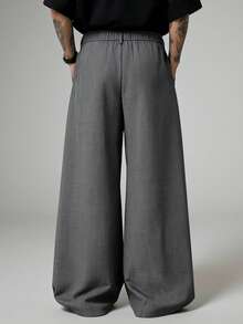 STYNVO Pantalones de pierna ancha de unicolor versátiles para el trayecto diario de moda para hombres - Gris Oscuro - Ver 2