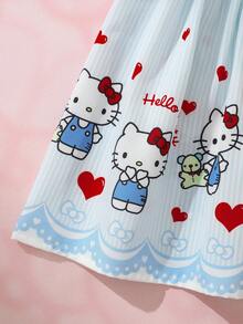 HELLO KITTY AND FRIENDS | SHEIN 1 buah Gaun Anak Perempuan Lucu dan Imut dengan Motif Kartun Blok Warna - MultiWarna - View 7