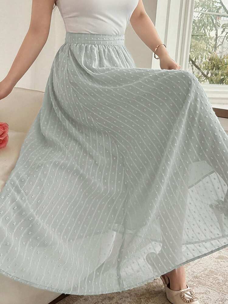 Feyla 女士提花褶裥休闲百搭日常穿搭半身裙 - 藍色 - 查看 2