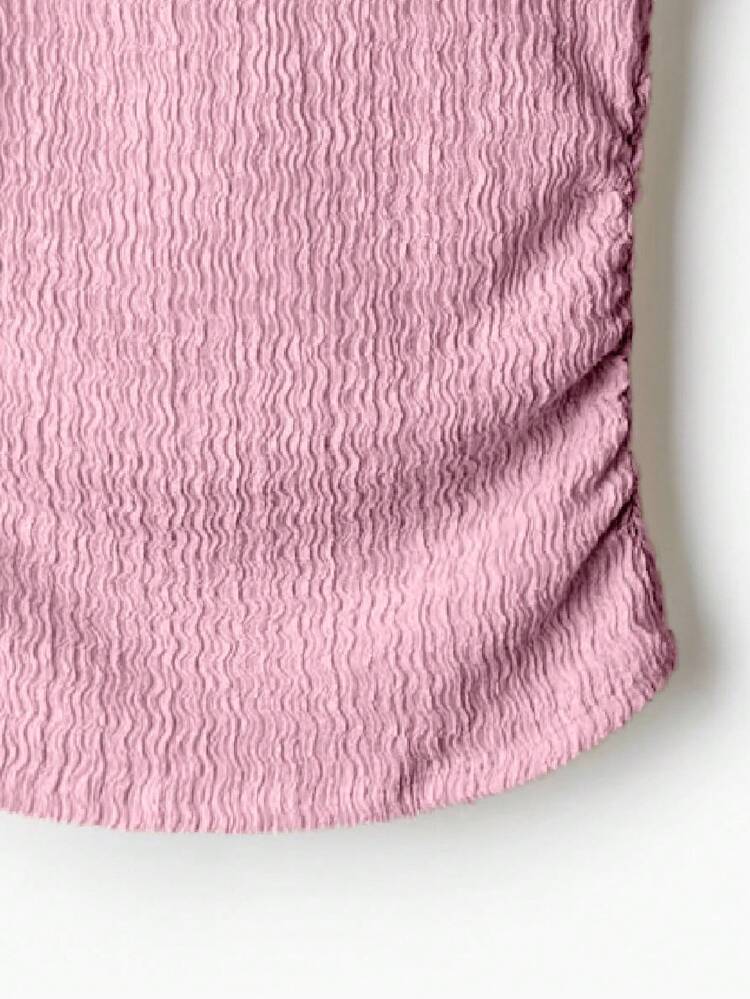 New Textured Off Shoulder Fitted Cap Sleeve Fashionable Women Tank Top - Pink - View 5