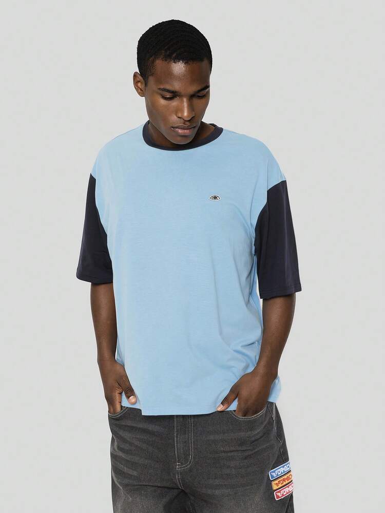 FORM&CHAOS Men's Summer Blue Contrast Sleeve T-Shirt - Multicolor - View 4