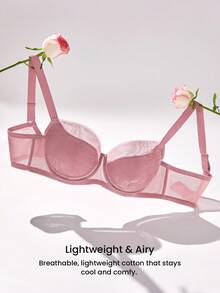 LUVLETTE Underwire Lightly Lined Rose Color Mesh Lace Push-Up Support Sheer Minimizer Lingerie Bra - Rusty Rose - View 7