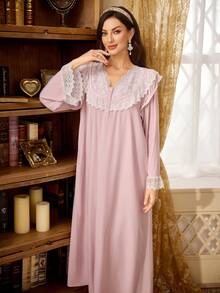 PalaceNights Camisola Feminina Estilo Court com Renda, Manga Longa e Caimento Solto - Rosa empoeirado - Visão 5