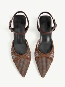 CUCCOO CHICEST Woven Mesh Rear Empty Sandals Women - dark brown - View 2