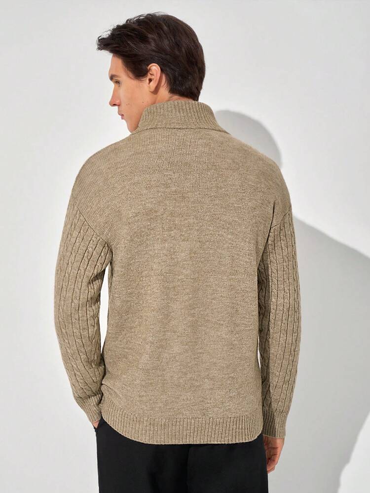 Manfinity CasualKnits Autumn/Winter Blogger Style Fashion Design 3D Twisted Rope Pattern Half-Open Collar Pullover Sweater Teachers' Day Back-To-School Office Khaki Casual - Khaki - View 8