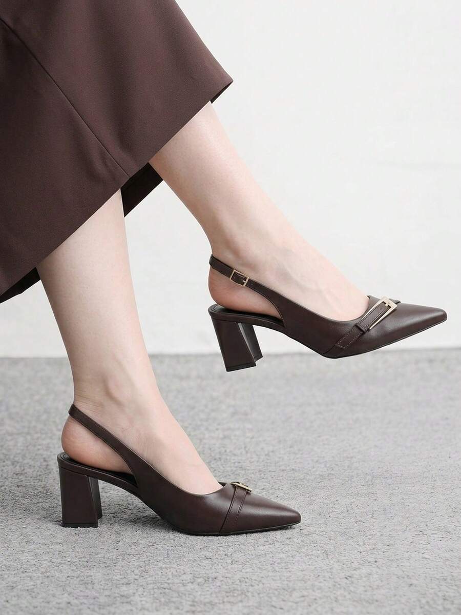 CUCCOO BIZCHIC 女款春夏新款尖頭法式優雅時尚棕色高跟鞋,通勤約會穿搭 - 咖啡棕, - 查看 1