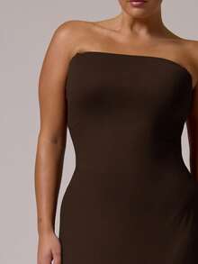 MUSERA Plus Size Fitted Strapless Maxi Dress Everyday Casual Spring Summer Vacation Holiday Essentials - Brown - View 5