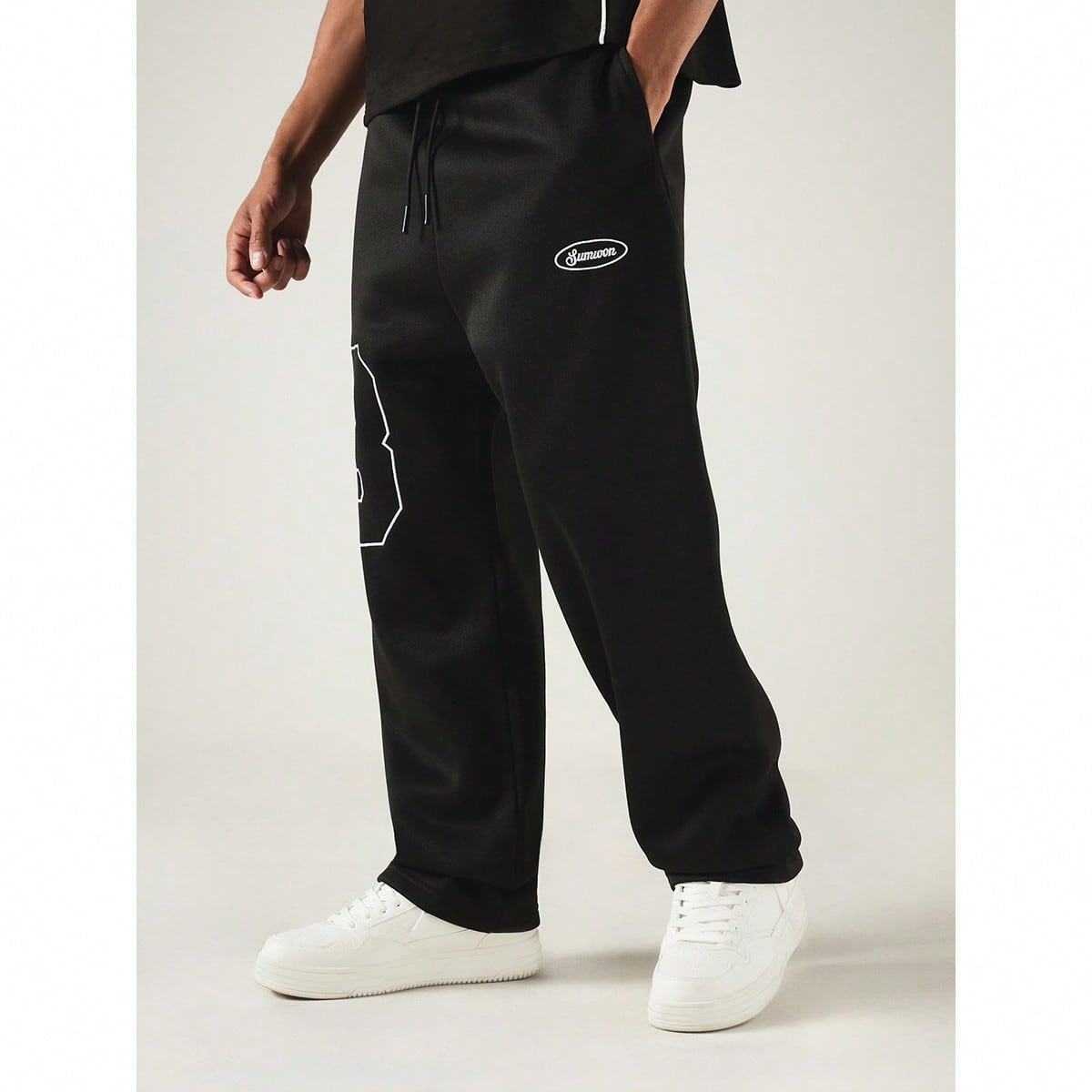 Varsity Number Graphic Sweatpants With Drawstring Waist Wide Leg Relaxed Fit Street Style Casual Trousers