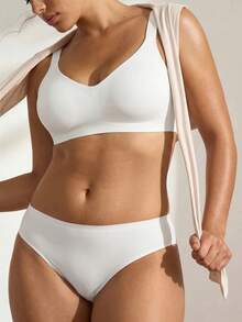 Ocili Plus Size Women Seamless Jelly Stripe Soft Support Wireless Bra Lift Padded Bra, 1 Piece - White - View 4