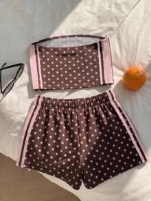 SHEIN EZwear 夏季圓點對比條紋女裝套裝 冬季女裝套裝 度假女裝套裝 - 彩色 - 查看 2