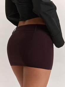SHEIN BAE Casual Dark Brown Fashion Skirt, Suitable For Commuting, Daily Wear, Slim Fit Vintage Skirt - Brown - View 2