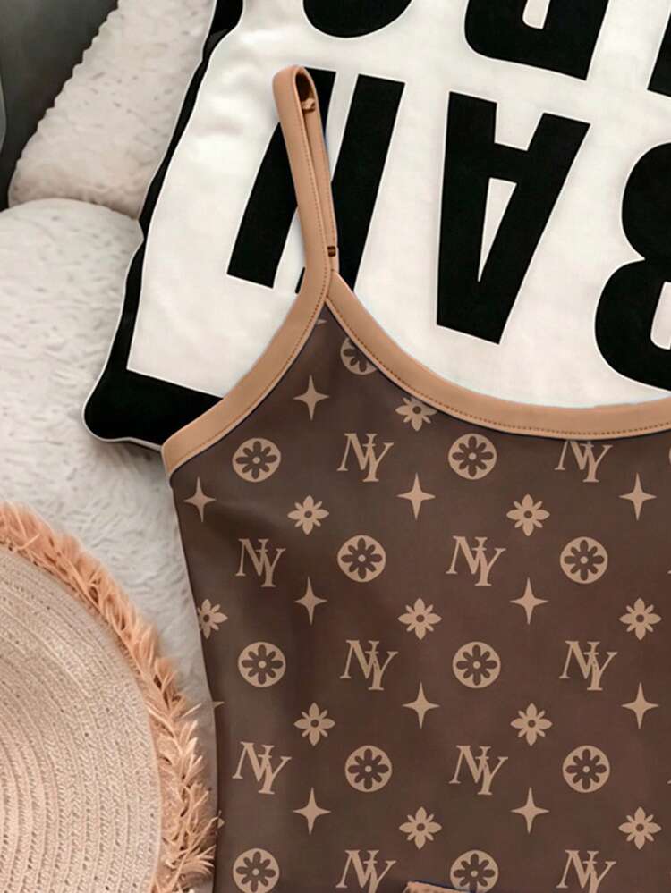 Resyla Summer Outing Outfit, Women's Camisole & Shorts Set, Summer Casual Vacation Set, Letter, Star, Floral Print Pattern, Pattern Design, Sexy Camisole, Daily Wear, Comfortable Fabric - Multicolor - View 3