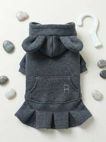 PETSIN 1pc Pet Dark Gray Hooded Pleated Skirt, A Universal Clothing For Cats And Dogs, Suitable For Casual Daily Wear In Spring And Autumn Weather, And For Outdoor Walks - Dark Grey - View 3