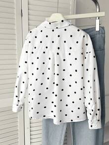SHEIN Tween Girls Polka Dot Blouse Top, Versatile For Formal Occasions, Travel, Vacation, Street Wear, Suitable For Any Occasion, Sister Matching, Parent-Child Matching, Cute Girls Outfit - White - View 3