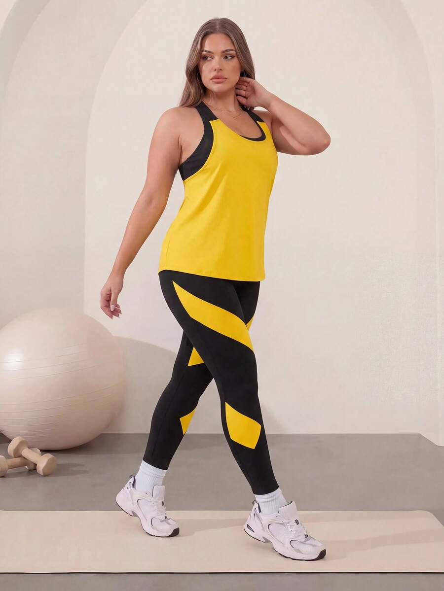 Easithlete Easithlete 女士印花拼色运动套装，运动健身服