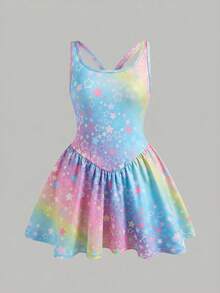 Tween Girl Fashion Casual Knit Printed One-Piece Jumpsuit With Colorful Star Print - Multicolor - View 3