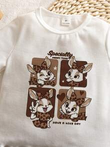 SHEIN Kids Young Girl Cartoon Rabbit Print Short Sleeve T-Shirt And Flare Pants Set Back-To-School School Summer - Multicolor - View 11
