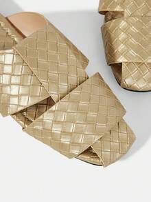 MOTF PREMIUM SANDALIAS PLANAS CASUALES SIMPLES DE CUERO DORADO CON PUNTA REDONDA PARA MUJERES - Dorado - Ver 5