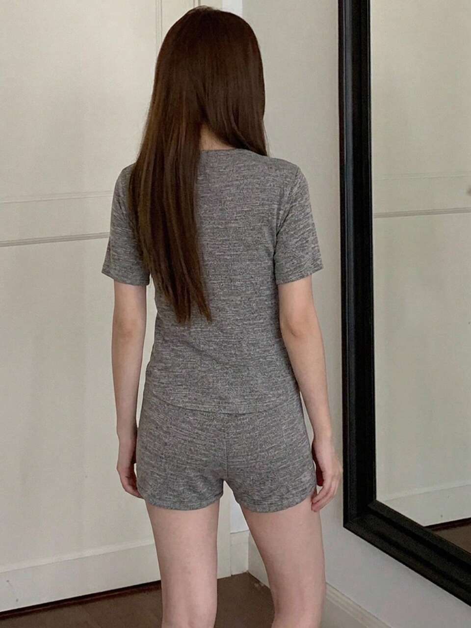 2pcs Solid Color Short Sleeve T-Shirt & Short Pajama Pants Set, Summer Women's Sleepwear Outfit