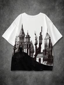 BATMAN X SHEIN Men's Casual Letter & Figure Graphic Round Neck Short Sleeve T-Shirt, Summer - White - View 2