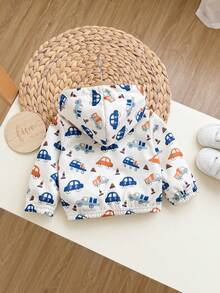 SHEIN Newborn Baby Girl Autumn/Winter Cute Casual Versatile Cartoon Pattern Hooded Jacket - Apricot - View 2
