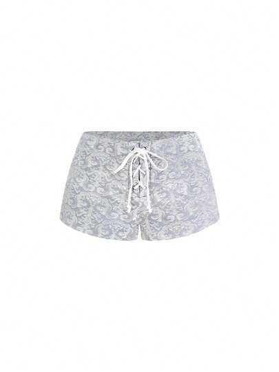 Sweetness Vintage dunkles Muster Jacquard Schnürung Brokat Jacquard Damen Shorts