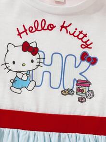 HELLO KITTY AND FRIENDS | SHEIN 1 buah Gaun Anak Perempuan Lucu dan Imut dengan Motif Kartun Blok Warna - MultiWarna - View 5