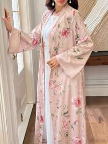 Al Najma Pink Floral Print Elegant Daily Commute Women's Abaya - Pink - View 9