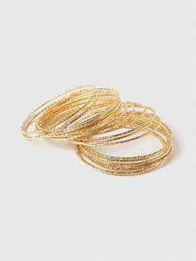 SHEIN BAE European And American Fashion 2.0 Thickened New Style Glittering Starry Sky 20-Loop Bangle Bracelet For Women, Suitable For Gift, Daily Wear, And Parties - Gold - View 2