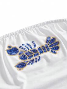 ROMWE Avant Women's Y2K Island Babe Sequin Embroidered Cropped Tube Top - White - View 3