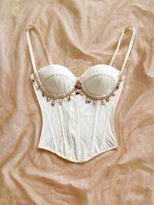 Soleia Women's Lace French Style Starfish Shell Tassel Decor Fishbone Top - White - View 4