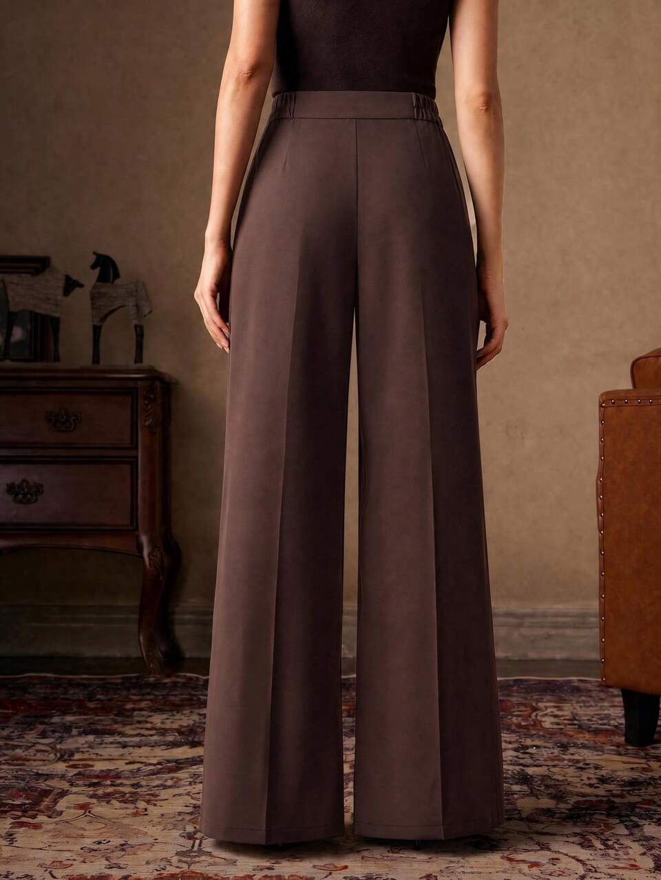 Anewsta Elegant Elegant Professional Coffee Color Wide Leg Suit Pants Summer Loose Pleated Versatile Wide Leg Pants