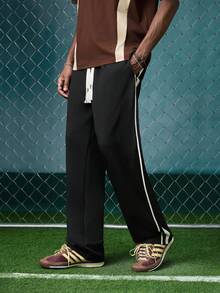 EVRINFINITE Men's Loose Fit Straight Leg Casual Pants With Side Stripe And Drawstring Waist, Fall - Black - View 1