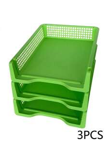 Joivida 3Pcs Stackable A4 Plastic File Trays, Multi-Layer Large Capacity Document Organizer, Sturdy Drop-Resistant Desktop Paper Storage Rack, Space-Saving Stackable Design, 4 Fresh Colors Available Blue Red Yellow Green For Office Desk Home Use - multicolor - View 11